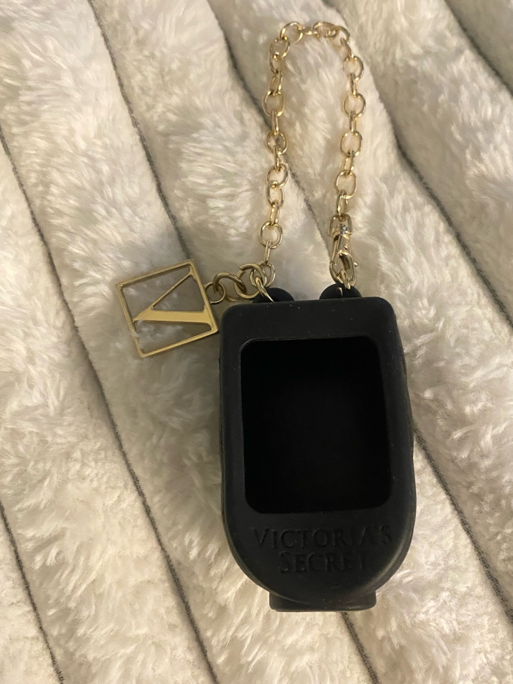 Victoria's Secret Black Silicone Hand Sanitizer Case with Gold Chain